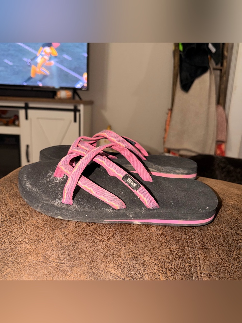 Teva Women's Pink and Black Strappy Slide Sandals - 8